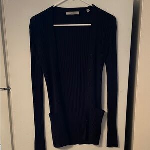 Vince Womens Medium 100% Cashmere Black Ribbed Button Up Pockets Cardigan Classy